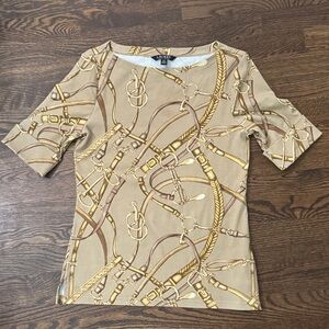 ‼️ Ralph Lauren Tan and Gold Women's Top ‼️